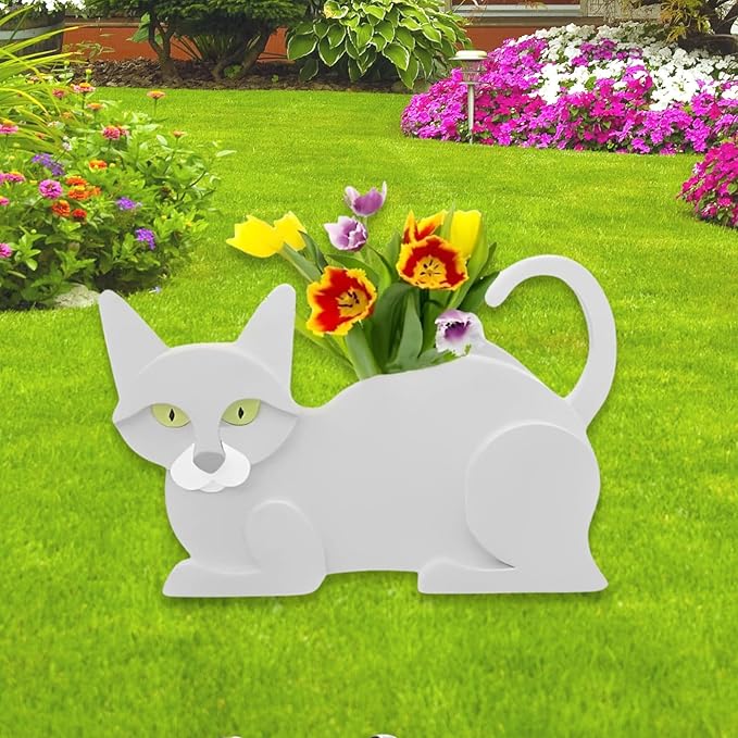 White Cat Planter Plant Pots,Cute Cat Flower Planter,Gifts for Pet Lovers,Unique Animal Plant Pots,Office,Indoor Outdoor Garden Decor12.5 * 5.6 * 7.8in