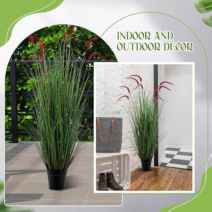 Jexine 4 Pieces Faux Plants Outdoor 4 ft Tall Artificial Grass Plant Potted Artificial Setaria Grass Faux Greenery Floor Plants for Housewarming Gift House Garden Lobby Outdoor (Purple)