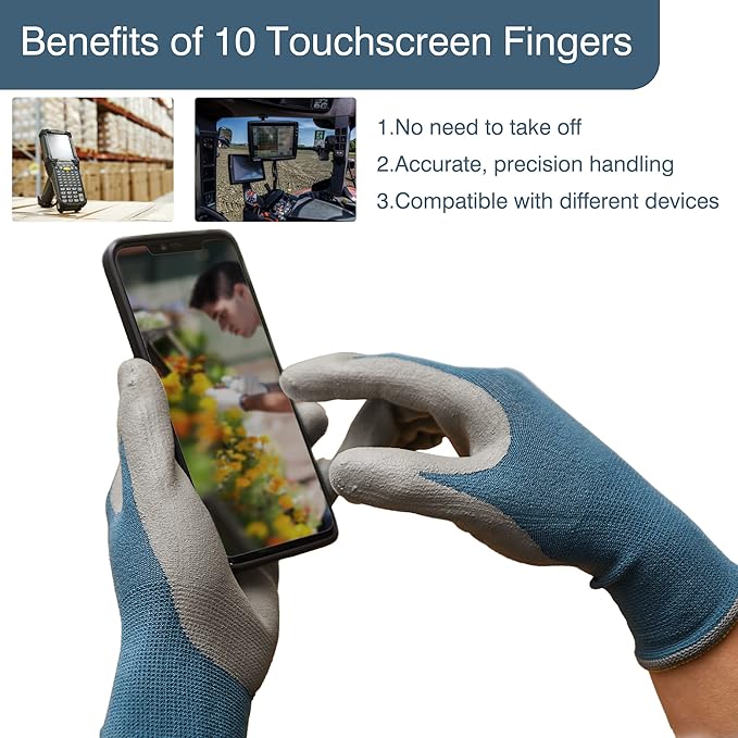 COOLJOB Micro-Foam Nitrile Safety Work Garden Gloves with Touchscreen Fingers, 6 Pairs Lightweight Working for Men’s Sweaty Hands, Non-slip Coated Grip Fits Most Tasks, Small, Blue & Black