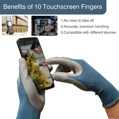 COOLJOB 2 Pairs Micro-Foam Nitrile Safety Work Garden Gloves with Touchscreen Fingers, Lightweight Working for Men’s Sweaty Hands, Non-slip Coated Grip Fits Most Tasks, Small, Blue & Black