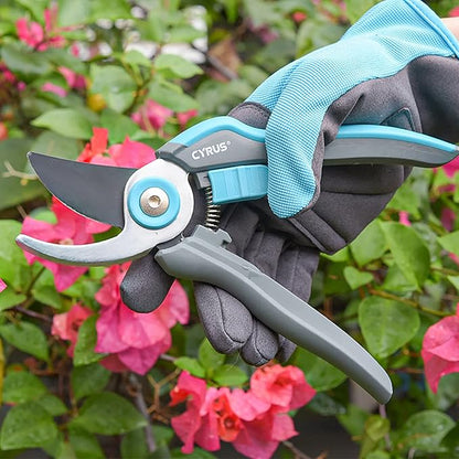 Pruning Shears for Gardening, 8” Stainless Steel Gardening Hand Pruner, Bypass Pruning Shears Steel Blades with Non-stick Coating Adjustable Up to 3/4" Cut Reinforced Plastic Handles