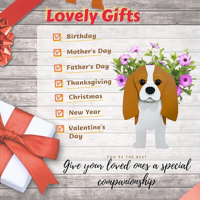 Brown King Cavalier Dog Planter Plant Pots,Cute Large Dog Flower Planter,Gifts for Pet Lovers,Unique Animal Plant Pots,Office,Indoor Outdoor Garden Decor(9.84 * 6.77 * 16in)