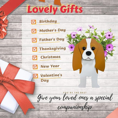 Brown King Cavalier Dog Planter Plant Pots,Cute Large Dog Flower Planter,Gifts for Pet Lovers,Unique Animal Plant Pots,Office,Indoor Outdoor Garden Decor(9.84 * 6.77 * 16in)