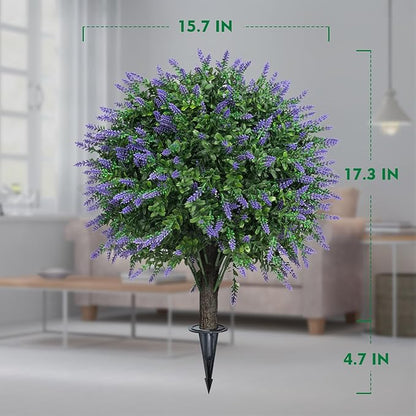 Set of 2 Artificial Lavender Boxwood Topiary Ball Bush for Outdoor with Ground Spike 22", UV Resistant Faux Greenery Shrubs, Fake Boxwood Plants for Indoor, Garden, Yard, Porch, Patio Decor