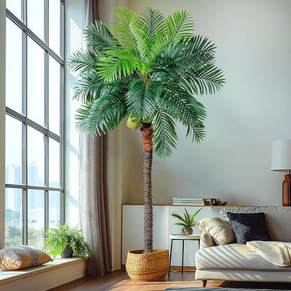 9.1FT Artificial Phoenix Palm Tree with Coconut Fruit Artificial Plants Indoor Outdoor Large Faux Coconut Palm Tree Tropical Fake Palm Plant for Modern Farmhouse Yard Outside Patio Poolside