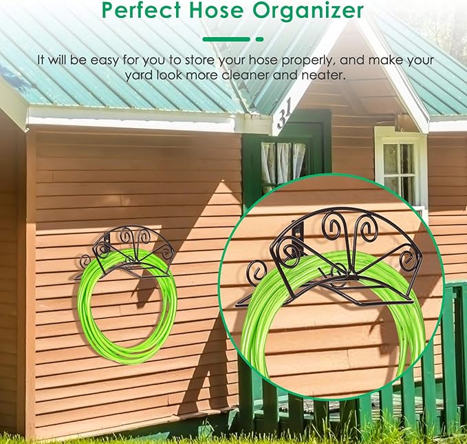 TomCare Garden Hose Holder Heavy Duty Water Hose Holder Solid Metal Hoses Hanger Wall Mount Decorative Durable Garden Hoses Storage Hose Reel Hose Organizer for Outside Yard, Bronze
