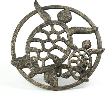 Bronze Sea Turtle Cast Iron Hose Holder: Decorative Wall-Mounted Garden Hose Hanger - Nautical Outdoor Decor Accentuating Your Space with Coastal Elegance