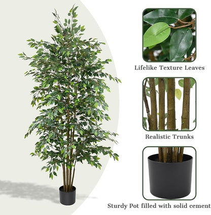 8FT Artificial Ficus Tree - Large Faux Plant Indoor Tree with Dense Leaves and Realistic Trunks,96" Tall Fake Tropical Plant Potted Artificial Floor Plant Trees for Home Living Room Porch Office Decor