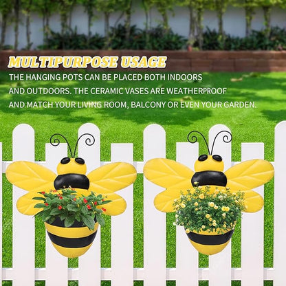 Metal Wall Planter Bee Wall Mounted Planters Small Flower Pot with Drainage for Indoor Outdoor Farmhouse Hanging Planter Succulent Plant Container Vertical Garden Yard Decor