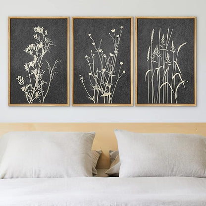 Ashbrook Framed Canvas Print Wall Art Set Black Tan Forest Plant Silhouettes Nature Wilderness Illustrations Modern Art Rustic Chic Colorful for Living Room, Bedroom, Office - 24"x36"x3 Natural