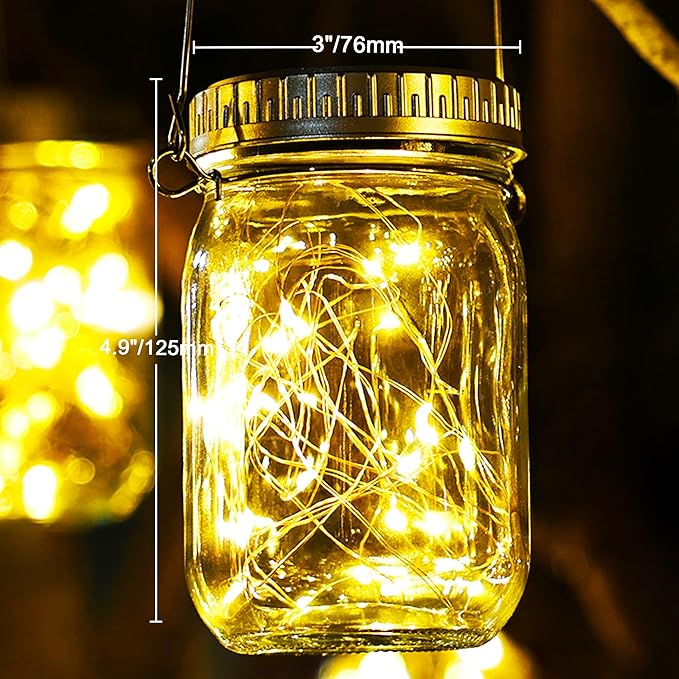 Cooo 12 Pack Christmas Decorations Solar Lanterns Outdoor Waterproof Upgraded Crystal Glass Solar Mason Jar Lights 30 LED 215% Larger SolarPanel（Just a Little More,Get Double The Delight-Warm White）