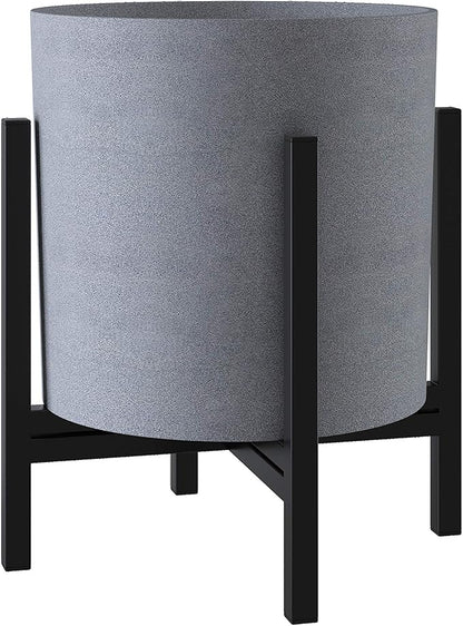 FaithLand Plant Pot 8 inch - Perfectly Fits Mid-Century Modern Plant Stand - Drainage Plug and Drainage Mesh Screen - Gray Planter Pot