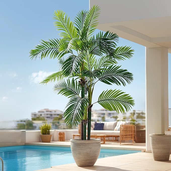 6.2FT Artificial Phoenix Palm Tree Artificial Plants Indoor Outdoor Large Faux Coconut Silk Palm Tree Tropical Fake Tree Faux Sago Palm Plant for Modern Farmhouse Yard Outside Patio Poolside