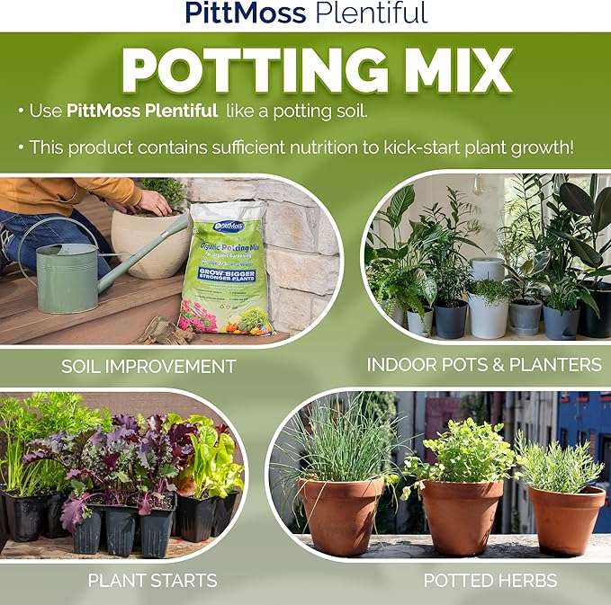 PittMoss Plentiful Eco-Friendly, Organic, Peat-Free Potting Mix, 10 Quarts (Pack of 3) for Gardens, Houseplants, Mulching & More - Made in USA from Recycled Paper
