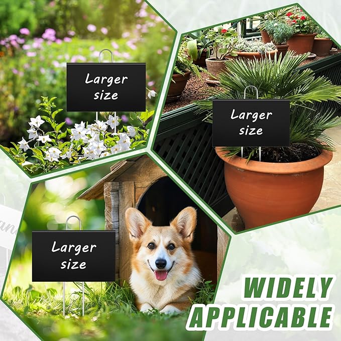 Landhoow 12 Pcs Large Garden Plant Markers Metal Plant Labels Sign 6'' x 8'' with 13'' Stake Weatherproof Waterproof Garden Sign for Outdoor Seedlings Herbs Vegetable Greenhouse, Black