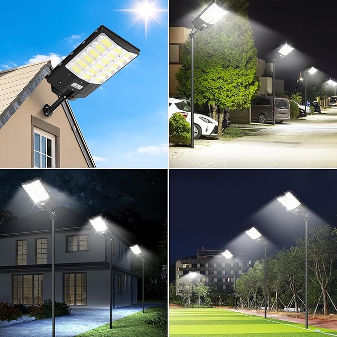 Solar Street Lights Outdoor 5000W, 500000LM Waterproof Motion Sensor Solar Powered Flood Lights with Remote Control, 8500K Dusk to Dawn Commercial Area Lighting for Outside Parking Lot, 2-Pack