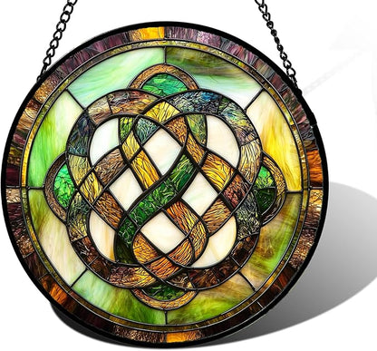Stained Glass Window Hanging, Tiffany Abstract Totem Sun Catchers Colorful Glass Panel Bless Suncatcher Decor for Birthday for Women, Men, Wife, Aunt, and Mom 7.8 in