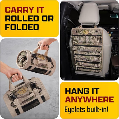 The Ryker Roll Up Tool Bag Organizer Gifts for Dad. Heavy Duty Motorcycle Tool Roll Bag Organizer. Portable Rollup Toolbag w/Detachable Pouches - Tools Bags Mens gifts for him/Mechanic - Camouflage