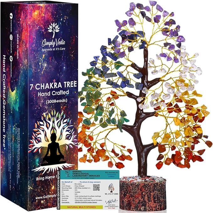 Simply Vedic 7 Chakra Healing Crystals Tree of Life, Natural Healing Gemstones Handmade Bonsai Tree for Positive Energy, Good Luck Money Wealth Vastu Reiki Feng Shui| Office Home Decor, Spiritual Gift