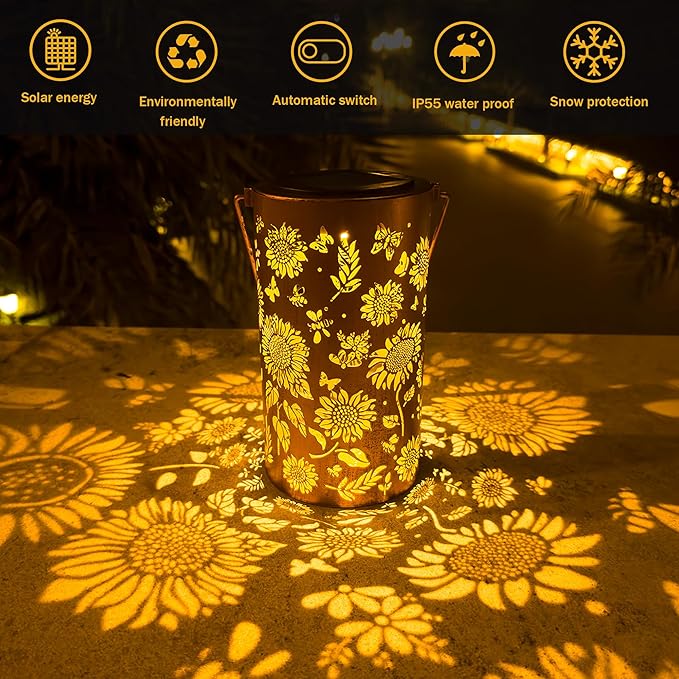 Birthday Gifts for Women Mom Grandma, Sunflower Solar Lanterns Outdoor Waterproof, Hanging Solar Lights for Yard, Patio, Porch, Garden Decor