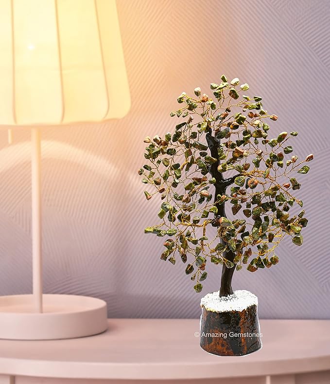 Unakite Natural Healing Premium Crystal Bonsai Feng Shui Fortune Money Tree of Life for Home Office Decor (Gift Box Ready,10-12 Inch)