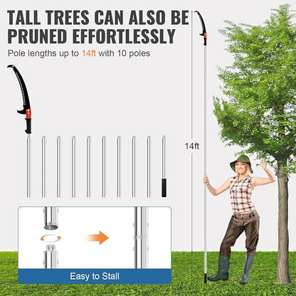 15ft Manual Pole Saw for Tree Trimming, Lightweight Manual Stainless Steel Extension High Pole Pruning Pole Saw for Tree Trimming Branches at Forestry Yard Garden Patio