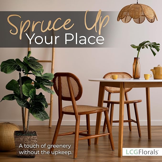 3.2ft Artificial Fiddle Leaf Fig Tree in Woven Basket - Real Wood Trunk, Preassembled, No Maintenance Indoor Faux Plant - Living Room, Home & Office Decor