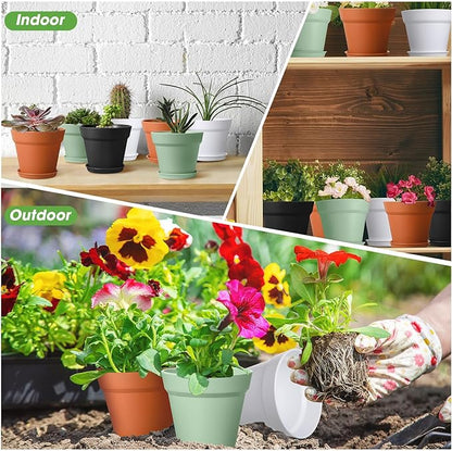 Mumufy 54 Pack 4 Inch Plant Pots Bulk Small Planter with Drainage Hole and Saucer Small Plastic Pots for Flowers Succulent Cactus and All House Indoor(Classic)
