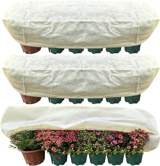Plant Cover Freeze Protection, Winter Plant Covers, Plant Frost Cover, Tree Plant Freeze Protection Covers, Planter Plant Winter Frost Blanket with Zip Drawstring,3 Pack (31.4x13.7x13.7INCH)