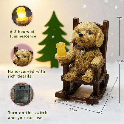 Christmas Garden Dog Statues with Solar Lights,Outdoor Statues Dog Decor Figurines for Porch Patio Balcony Yard Lawn Ornaments-Birthday Housewarming Dog Lover Gifts for Women Mom Grandma