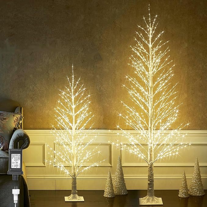 Hairui Lighted White Alpine Tree with 450L 810L Warm White Fairy Lights 4FT 6FT, Twig Tree with Lights for Indoor Outdoor Home Christmas Winter Holidays Party Decoration