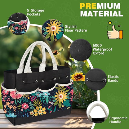 22Pcs Gardening Tools Set for Women Heavy Duty Garden Hand Tool Kit Gardener Gifts for Beginner Gardening Accessories with Tote Bag/Shovel/Repotting Mat/Plant Labels/Gloves-Black