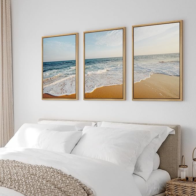 Ashbrook Framed Canvas Print Wall Art Set Tropical Island Coastal Cottage Beach Shore Seascape Nature Wilderness Photography Decorative Nautical Calm/Relax/Cozy for Bedroom - 24"x36"x3 NATURAL