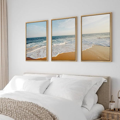 Ashbrook Framed Canvas Print Wall Art Set Tropical Island Coastal Cottage Beach Shore Seascape Nature Wilderness Photography Decorative Nautical Calm/Relax/Cozy for Bedroom - 24"x36"x3 NATURAL