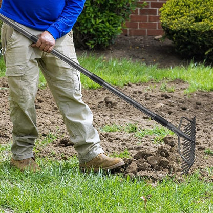 77'' Bow Rake ，17 Tines Metal Head Rakes with Stainless Steel Handle，Heavy Duty Garden Rake for Loosening Soil Gathering Leaf Leveling Lawn Farming Land Management Yarn Thatch Rake