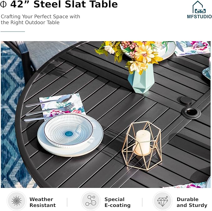 MFSTUDIO 5 PCS Patio Dining Set with 4 Swivel Metal Chair with Cushion and 1 Heavy Duty Round Table for 4, All Weather Resistant Patio Furniture for Lawn and Garden