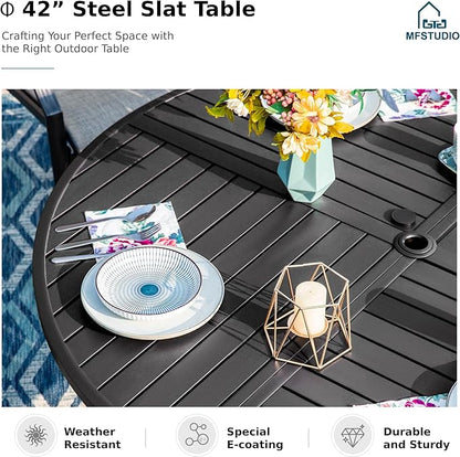 MFSTUDIO 5 PCS Patio Dining Set with 4 Swivel Metal Chair with Cushion and 1 Heavy Duty Round Table for 4, All Weather Resistant Patio Furniture for Lawn and Garden
