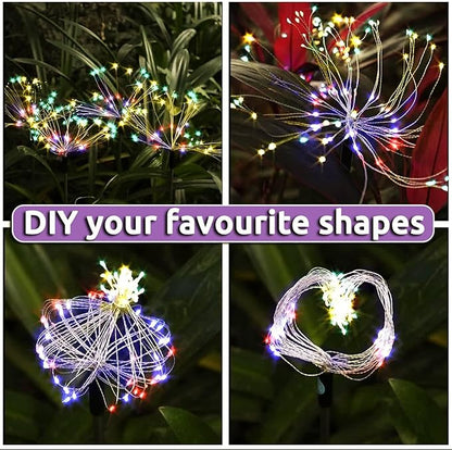 Redefun Solar Fireworks Lights 2 Pack 120 LEDs Solar Garden Outdoor Lights, 8 Modes Tall Sparkler Yard Light Waterproof Dandelion String Light for Outside Patio Pathway Decorations - Multicolor