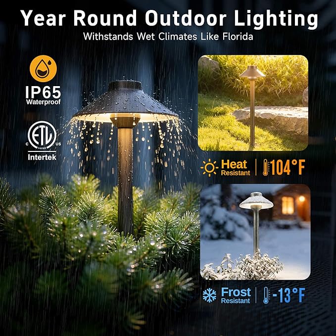 Gardenreet Low Voltage Landscape Lighting Brass, 2700K/3000K/4000K Adjustable 12v Pathway Lights Waterproof, Hard Wired Path Light Outdoor, Bronze for Exterior Area Patio with G4 Bulb (6 Pack)