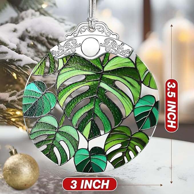 Monstera Plant Ornament – Christmas Decoration & Christmas Ornament; Stained Glass Holiday Decoration (Holiday Present, Bauble Present, Gift Idea, Gift Exchange) | Heirloom Keepsakes