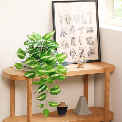 Artificial Devil's Ivy Golden Pothos Fake Plant,Hanging Potted Plants for Wall Home Patio Indoor Outdoor Decor(H 26in)