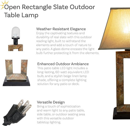 Sunnydaze Open Rectangle Side Table Lamp for Living Room - Slate Indoor or Outdoor Table Lamp - 31" H - Plug-in Electric