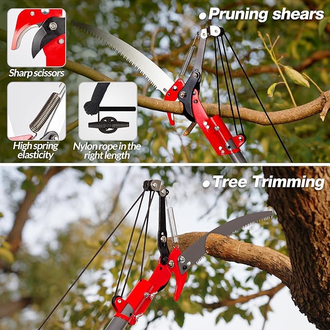 Suchtale Manual Pole Saw, 14FT Extendable Tree Pruner with Steel Blade & Scissors, Long Handle Limb Cutter,Tree Trimmer for High Branches,Palms and Shrubs, Yard Garden Pruning Saw,Branch Trimming