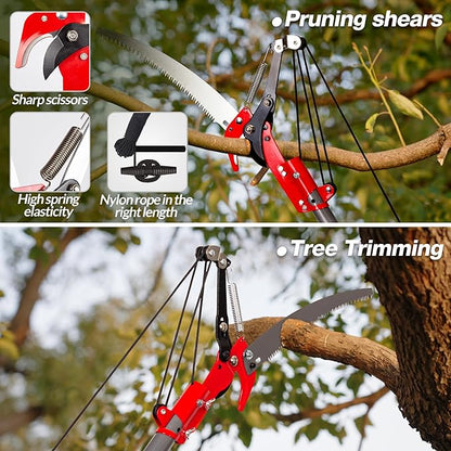 Suchtale 10FT Pole Saw for Tree Trimming, Manual Tree Pruner with Steel Blade & Scissors, Long Handle Branch Cutter Pole, Extendable Limb Trimmer for High Branches, Yard Garden Pruning Saw