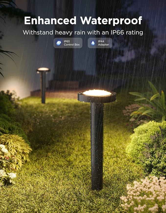 Govee Outdoor Pathway Lights 2, IP66 Waterproof Patio Lights, 60+ Scene Modes Landscape Lighting for Yard, Garage, Garden, Lawn, Outdoor Decor, Works with Alexa, Google Assistant, Matter, Wired 4 Pack