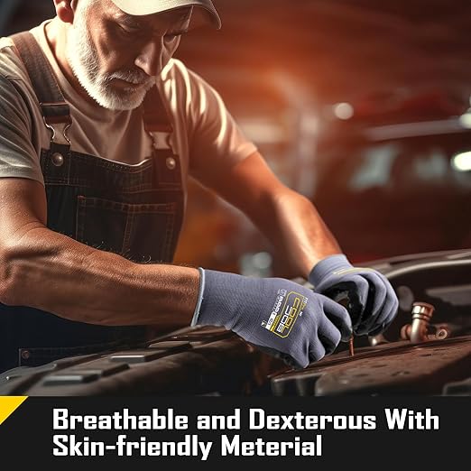 COOLJOB 12 Pairs Nitrile Rubber Coated Nylon Safety Work Gloves Pack Bulk, Dotted for Non-Slip Grip, Breathable Soft Seamless Knit Nitrile Dipped Gloves for Warehouse, Home Improvement, Yard, Small