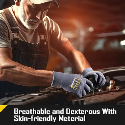 COOLJOB 3/6/12 Pairs Nitrile Rubber Coated Nylon Safety Work Gloves, Dotted for Non-Slip Grip, Breathable Soft Seamless Knit Nitrile Dipped Gloves for Warehouse, Home Improvement, Yard, Grey Medium