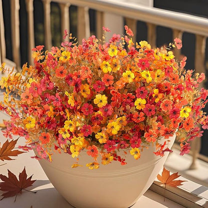 12 Bundles Fake Mums Fall Flowers Artificial for Outdoors Decoration Artificial Mums Faux Plants Daisy for Outdoor Outside Planters UV Resistant Violets for Fall Decor Home Porch Door Front Patio Yard