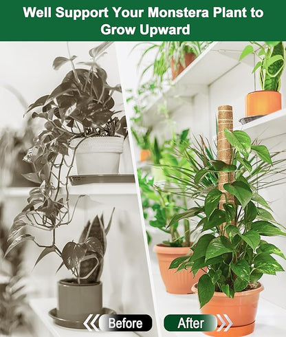 EAONE 96'' Moss Pole for Plants Indoor, 6 Pack 16” Monstera Plant Support Moss Stick for Climbing Plants, Stackable Coir Totem Pole Monstera Stakes with 12 Plant Labels & 100 Ties for Potted Plants
