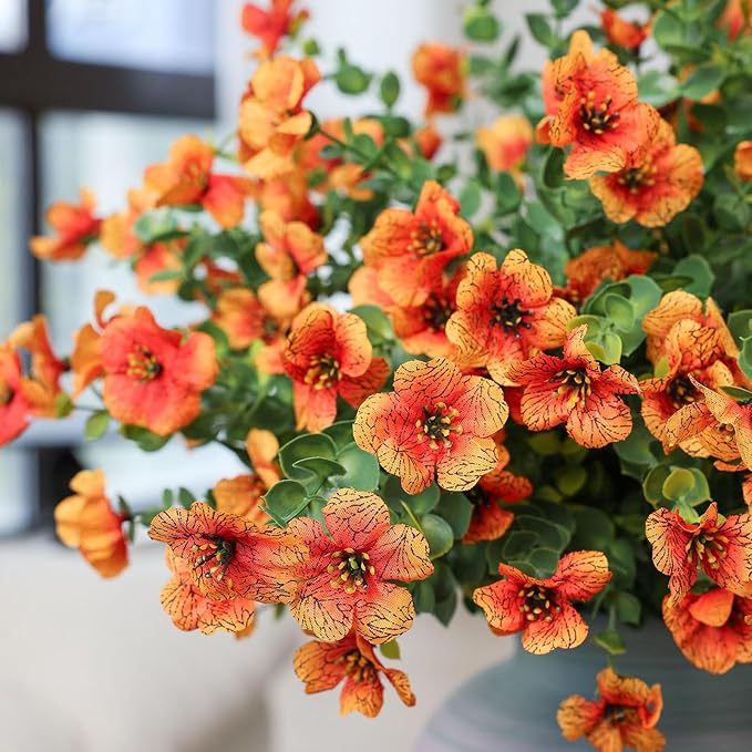 mizii Artificial Flowers for Outdoors 20 Bundles Realistic Faux Silk Flower UV Resistant Fake Plants Outside Decorations for Patio Garden Balcony Yard Porch Summer Indoor Home Decor (Light Orange)